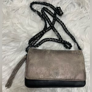 Aimee Kestenberg Silver Black Chain Crossbody In Black Silver Distressed Leather